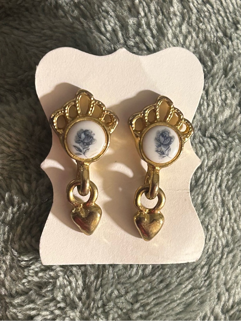 Vintage Victorian-Style Blue Rose Drop Earrings